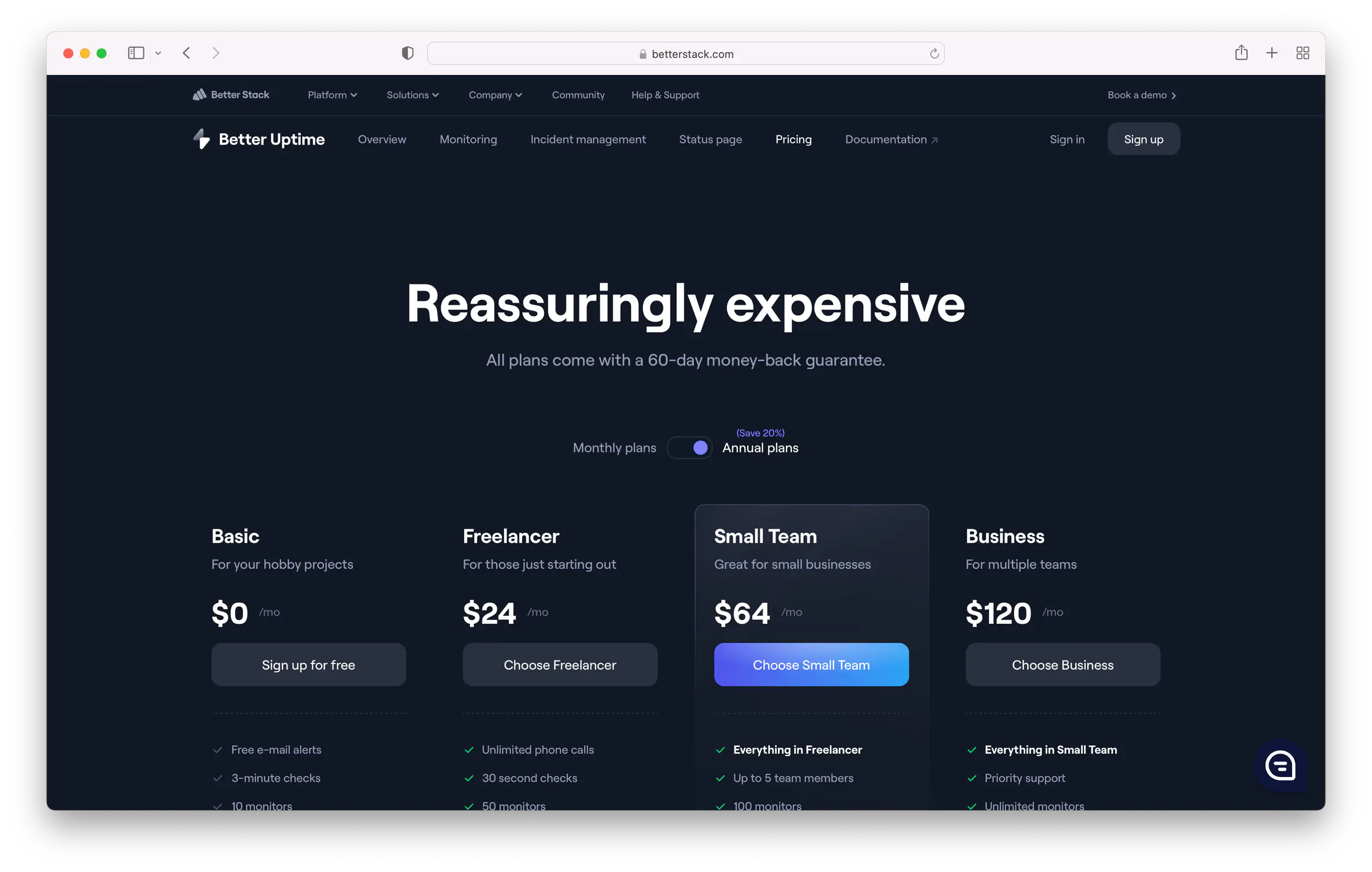 Better Uptime Pricing Plans (as of June 2022)