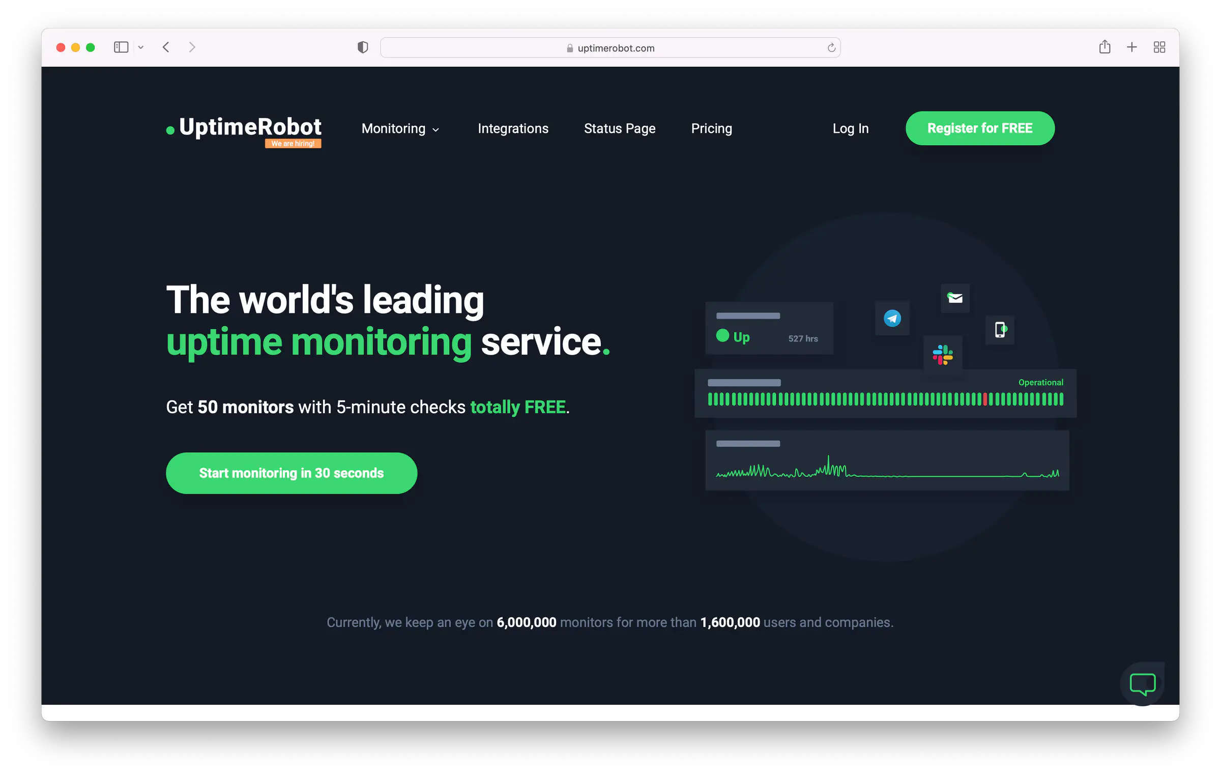 UptimeRobot Website Home Page (as of June 2022)
