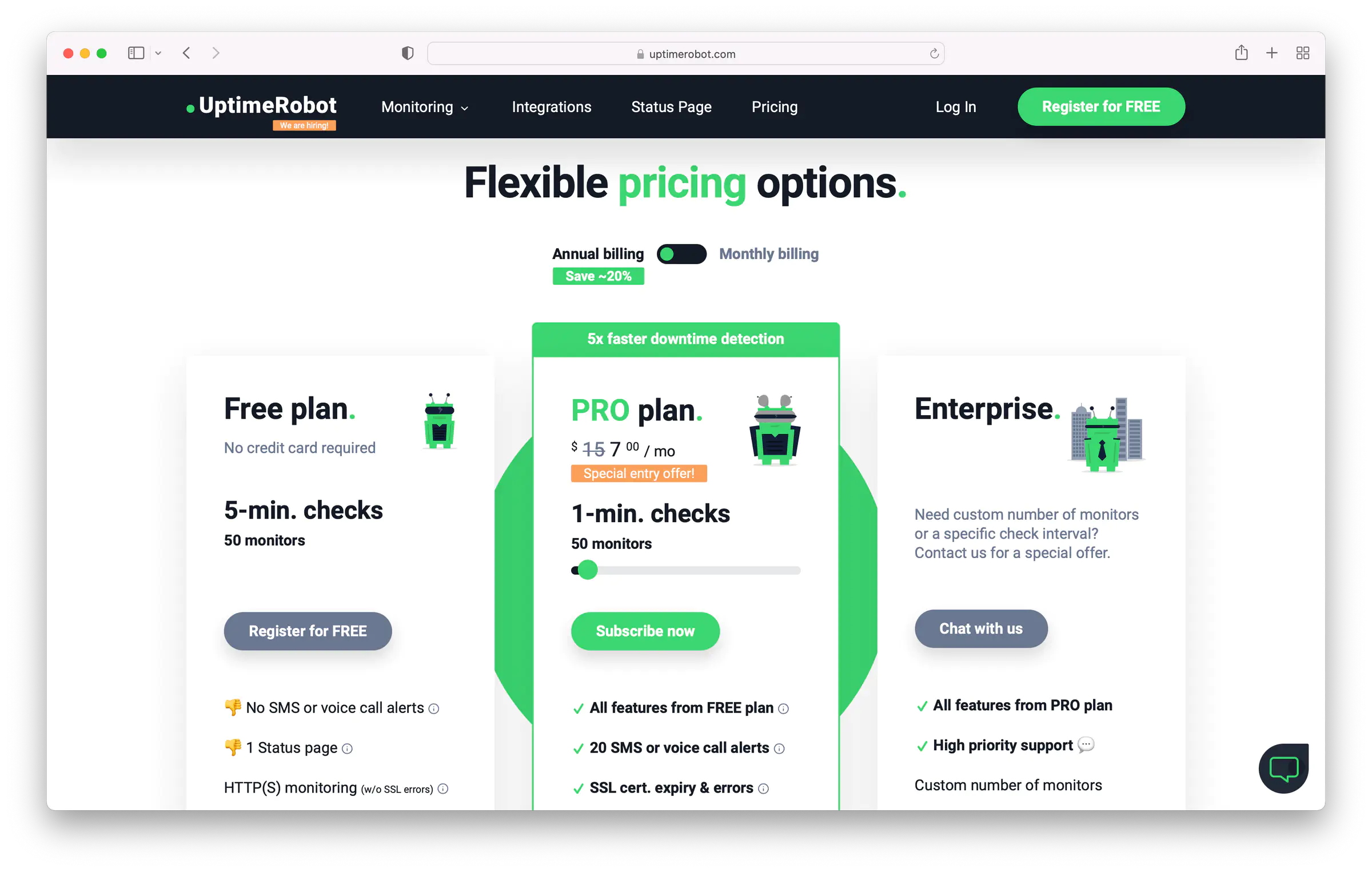 UptimeRobot Pricing Plans (as of June 2022)