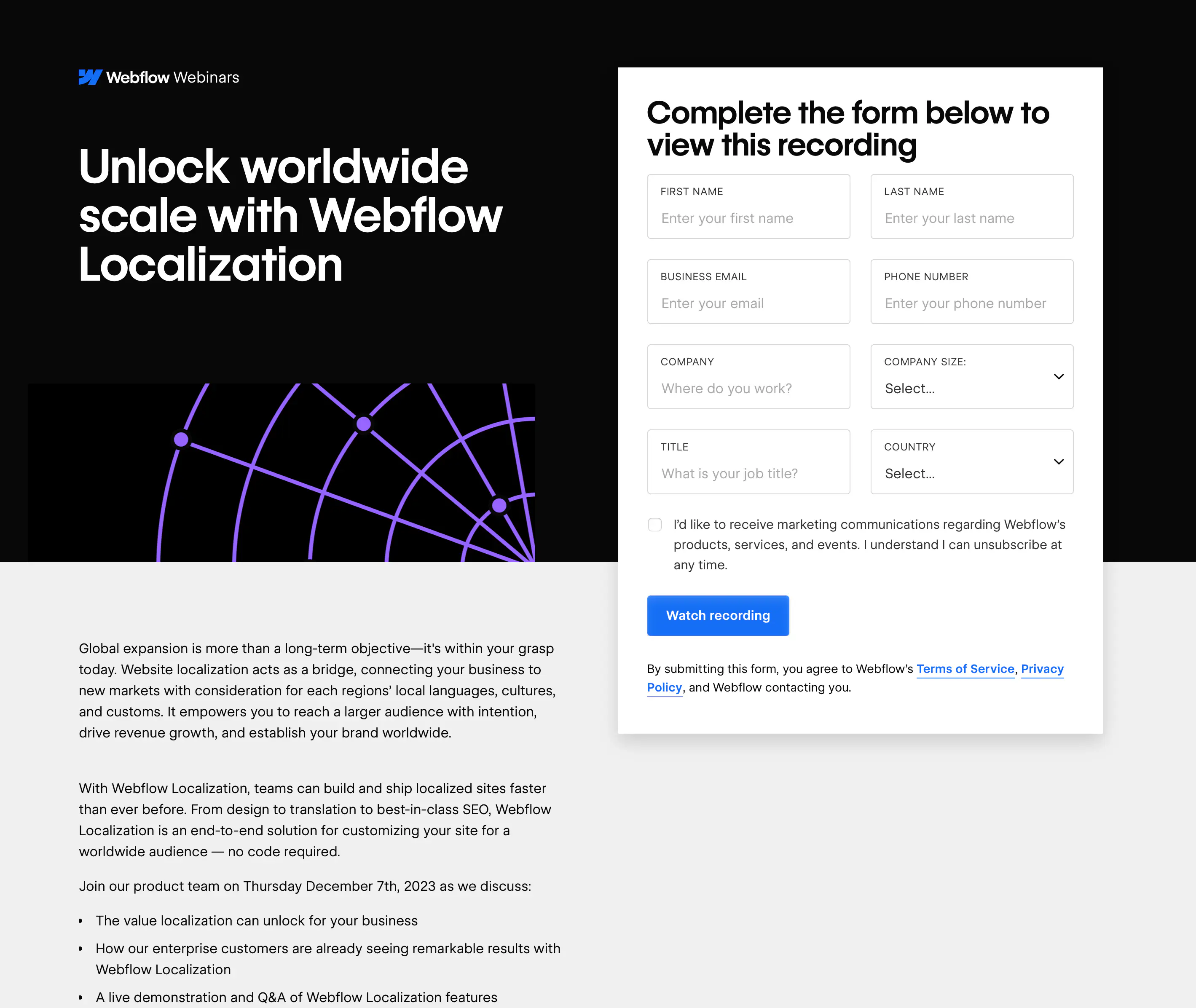 Place your registration form above the fold, and on the right side of the landing page.