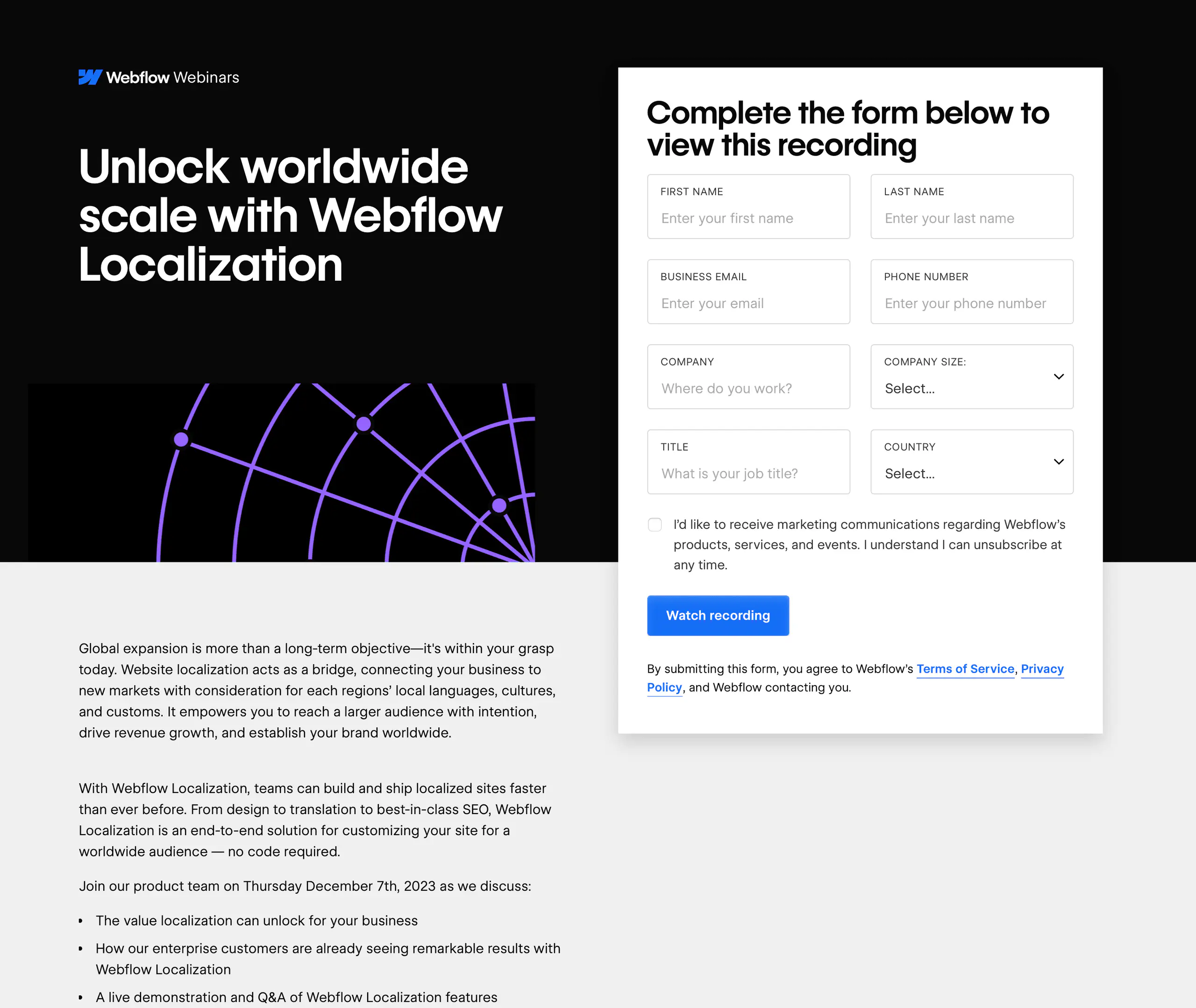 Place your registration form above the fold, and on the right side of the landing page.